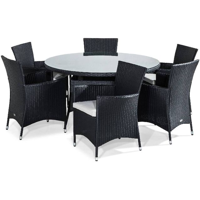 Ruokailuryhmä Thor 6 tuolia + valkoiset pehmusteet musta