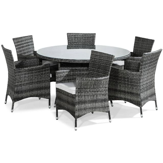 Ruokailuryhmä Thor 6 tuolia + valkoiset pehmusteet harmaa