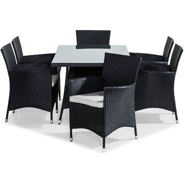 Ruokailuryhmä Thor 6 Thor nojatuolia + valkoiset pehmusteet musta