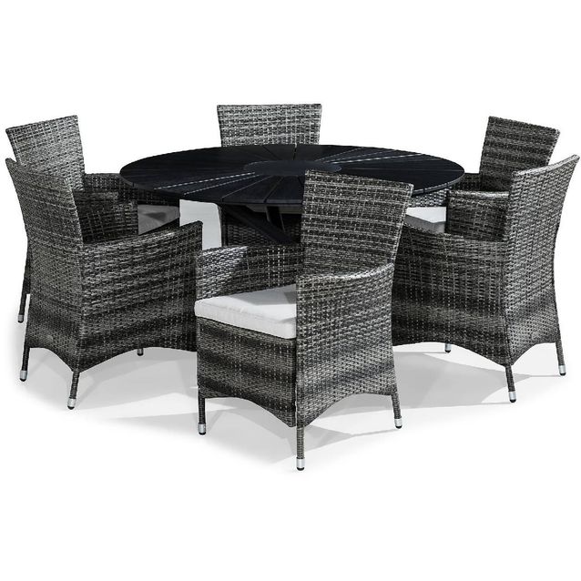 Ruokailuryhmä Finnhamn 6 Thor tuolia + valkoiset pehmusteet harmaa