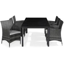 Ruokailuryhmä Tunis 6 Thor tuolia + valkoiset pehmusteet harmaa