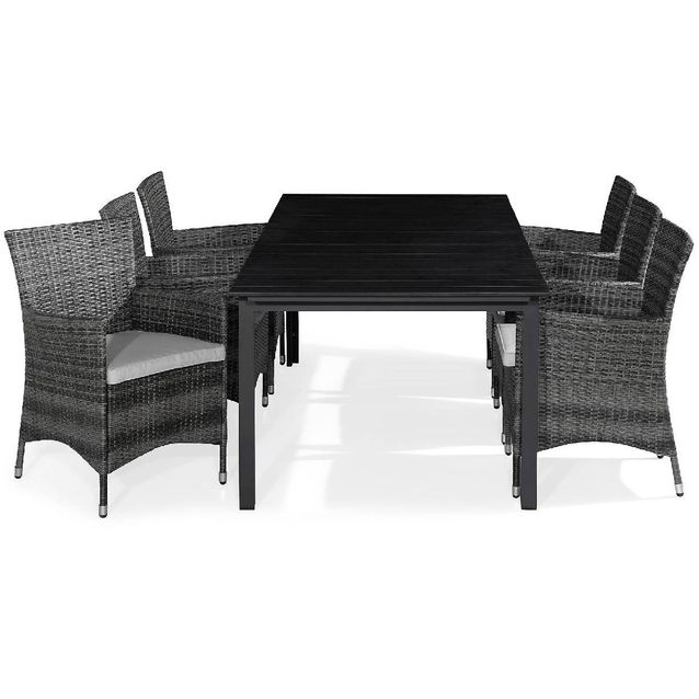 Ruokailuryhmä Tunis 6 Thor tuolia + valkoiset pehmusteet harmaa