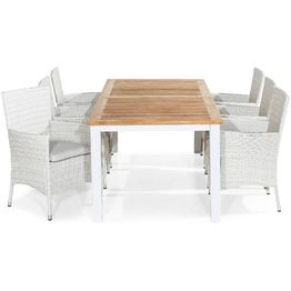 Ruokailuryhmä Las Vegas 6 Thor tuolia + valkoiset pehmusteet valkoinen/puu