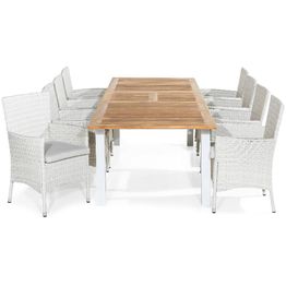 Ruokailuryhmä Las Vegas 8 Thor tuolia + valkoiset pehmusteet valkoinen/puu