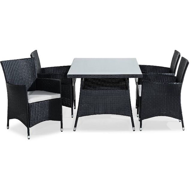 Ruokailuryhmä Thor 4 Thor tuolia + valkoiset pehmusteet musta