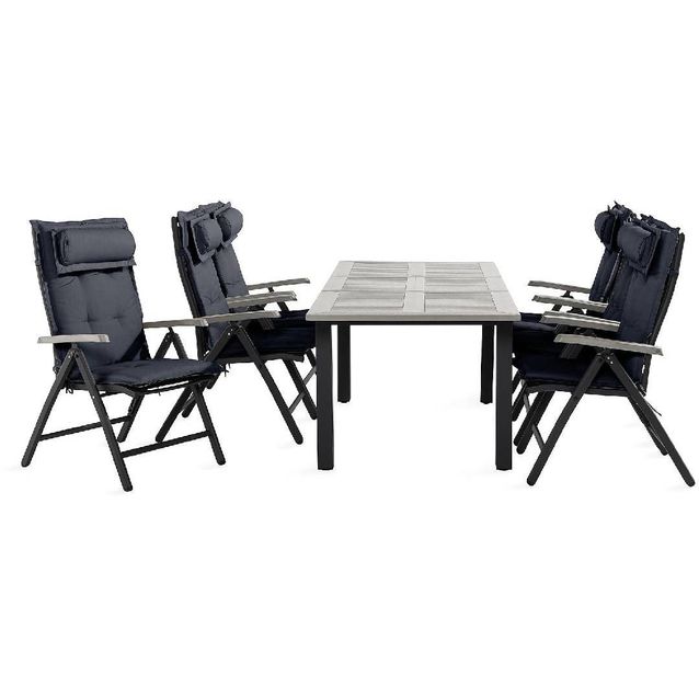 Ruokailuryhmä Monaco 152-210 6 säätötuolia + harmaat pehmusteet tyynyllä musta