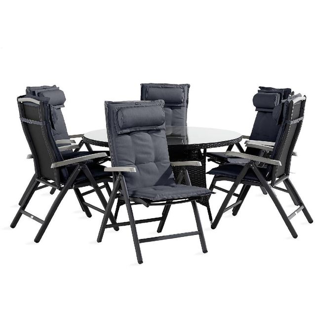 Ruokailuryhmä Thor 6 Monaco säätötuolia + harmaat pehmusteet musta