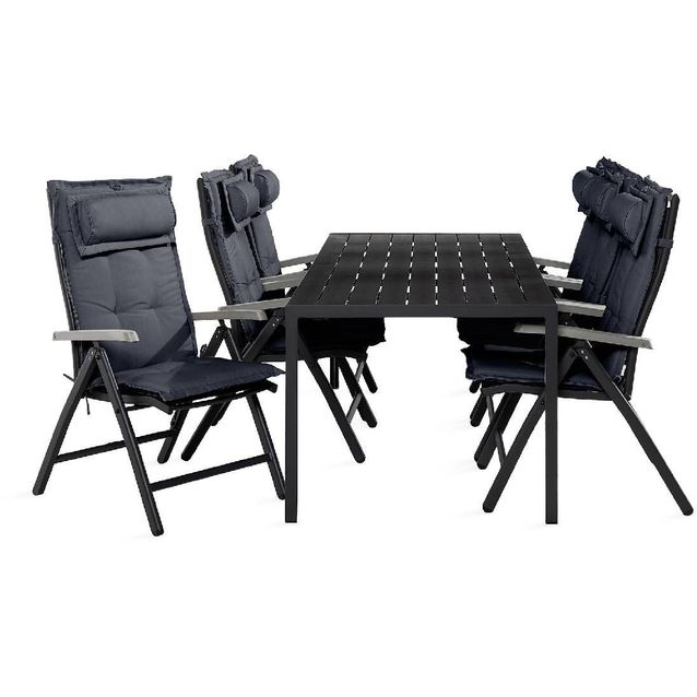 Ruokailuryhmä Tunis 6 Monaco säätötuolia + harmaat pehmusteet musta