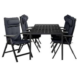 Ruokailuryhmä Tunis 6 Monaco Light tuolia + harmaat pehmusteet musta