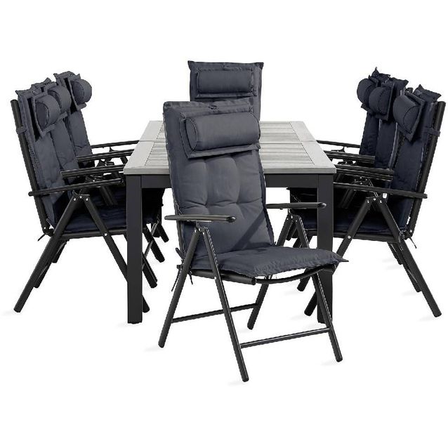 Ruokailuryhmä Monaco 8 Maggie säätötuolia + harmaat pehmusteet musta