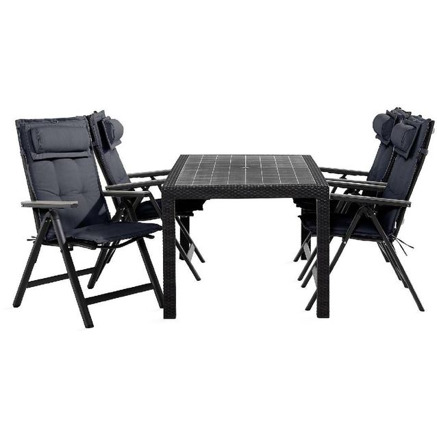 Ruokailuryhmä Melody 4 Monaco Light tuolia + harmaat pehmusteet musta