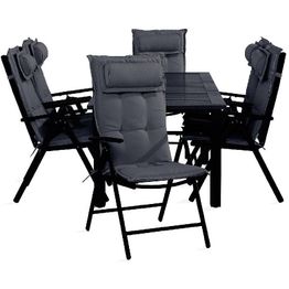 Ruokailuryhmä Monaco 6 Maggie säätötuolia + harmaat pehmusteet tyynyllä musta