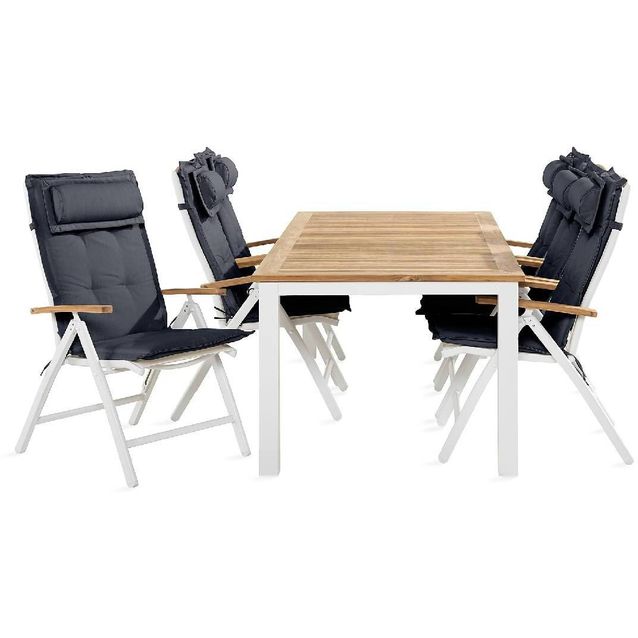 Ruokailuryhmä Las Vegas 6 tuolia + harmaat pehmusteet valkoinen/puu