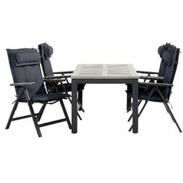 Ruokailuryhmä Monaco 4 Monaco Light tuolia + harmaat pehmusteet musta