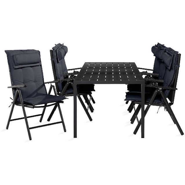 Ruokailuryhmä Tunis 6 Maggie säätötuolia + harmaat pehmusteet musta