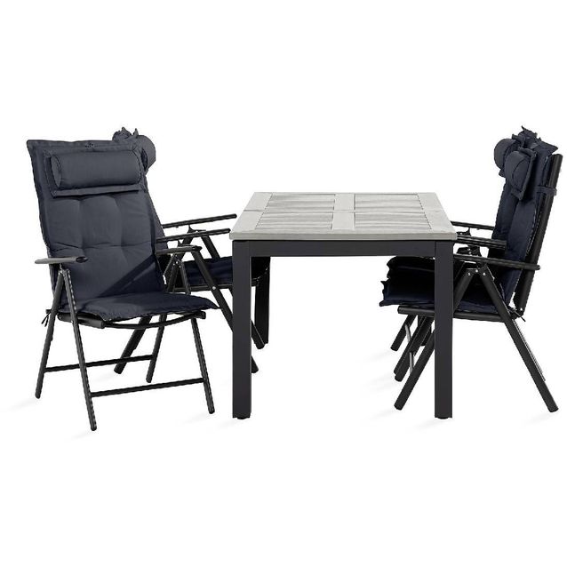 Ruokailuryhmä Monaco 4 Maggie säätötuolia + harmaat pehmusteet tyynyllä musta