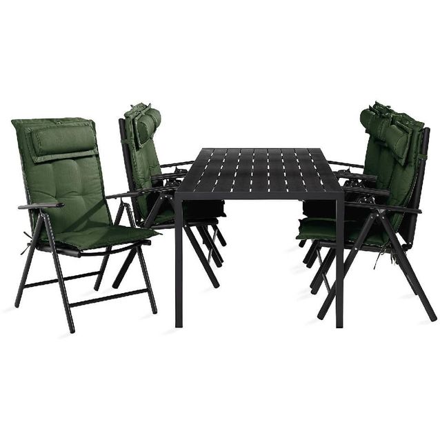 Ruokailuryhmä Tunis 6 Maggie säätötuolia + vihreät pehmusteet musta