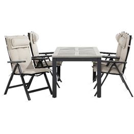 Ruokailuryhmä Monaco 4 Monaco Light tuolia + valkoiset pehmusteet musta