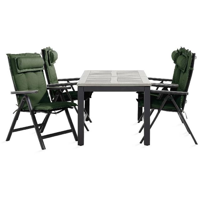 Ruokailuryhmä Monaco 4 Monaco Light tuolia + vihreät pehmusteet tyynyllä musta