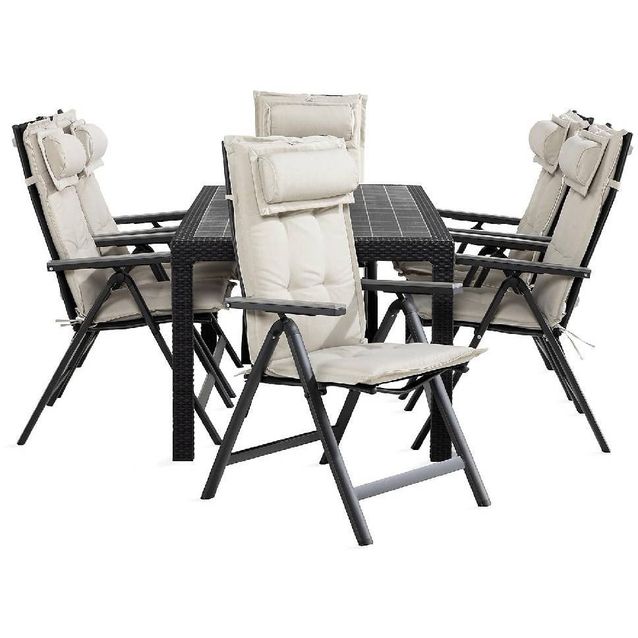 Ruokailuryhmä Melody 6 Monaco Light tuolia + valkoiset pehmusteet harmaa