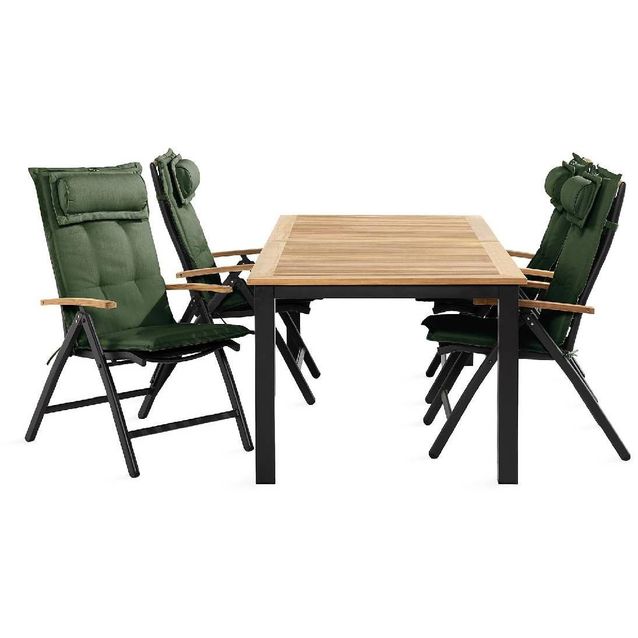 Ruokailuryhmä Las Vegas 4 tuolia + vihreät pehmusteet tyynyllä musta