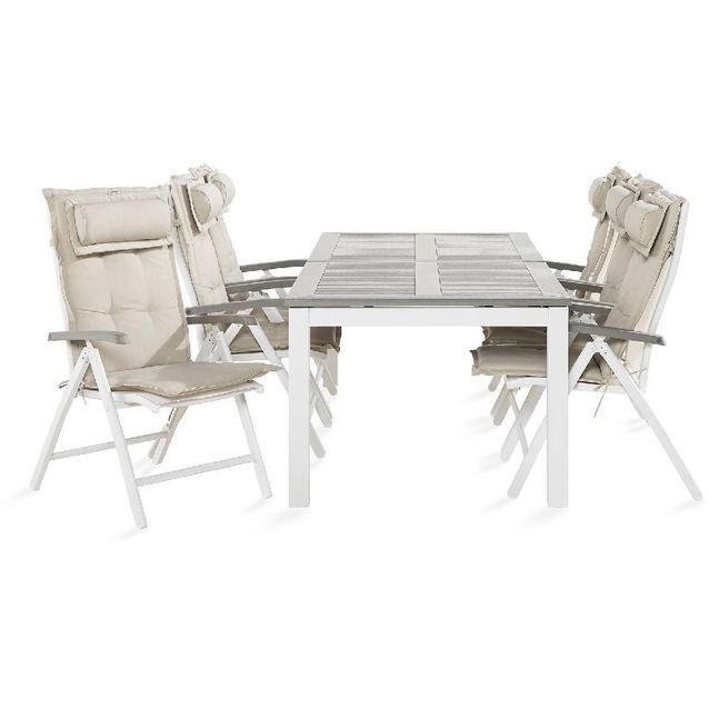 Ruokailuryhmä Monaco 220-280 6 säätötuolia + valkoiset pehmusteet tyynyllä valkoinen