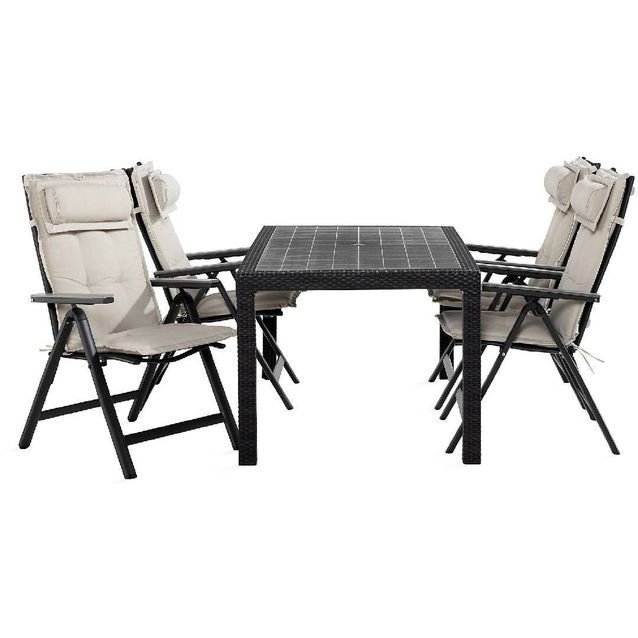 Ruokailuryhmä Melody 4 Monaco Light tuolia + valkoiset pehmusteet harmaa