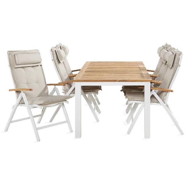 Ruokailuryhmä Las Vegas 6 tuolia + valkoiset pehmusteet valkoinen/puu