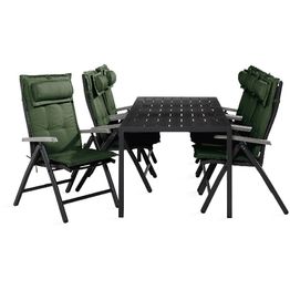 Ruokailuryhmä Tunis 6 Monaco säätötuolia + vihreät pehmusteet musta