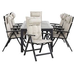 Ruokailuryhmä Monaco 8 Monaco Light tuolia + valkoiset pehmusteet tyynyllä musta