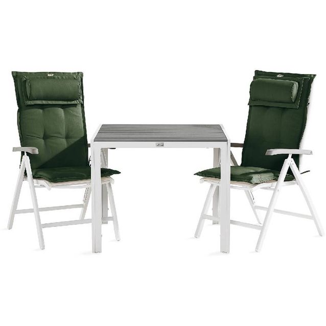 Ruokailuryhmä Tunis 2 Monaco säätötuolia + vihreät pehmusteet harmaa