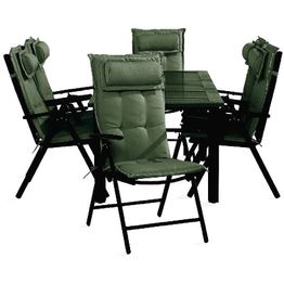 Ruokailuryhmä Monaco 6 Maggie säätötuolia + vihreät pehmusteet tyynyllä musta