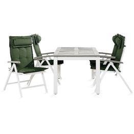 Ruokailuryhmä Monaco 4 säätötuolia + vihreät pehmusteet tyynyllä harmaa