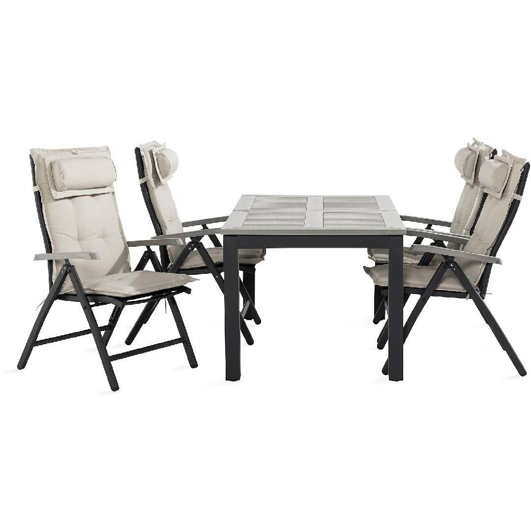 Ruokailuryhmä Monaco 4 säätötuolia + valkoiset pehmusteet tyynyllä musta