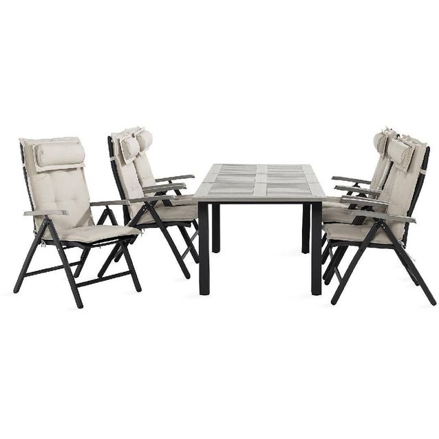 Ruokailuryhmä Monaco 152-210 6 säätötuolia + valkoiset pehmusteet tyynyllä musta