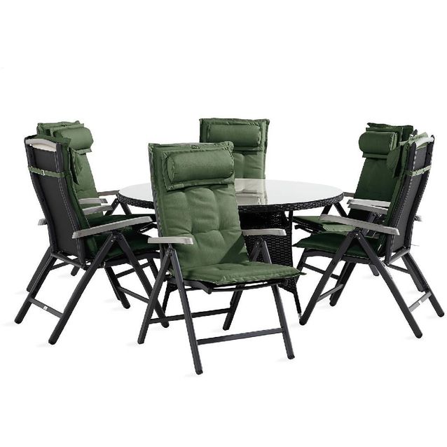 Ruokailuryhmä Thor 6 Monaco säätötuolia + vihreät pehmusteet musta