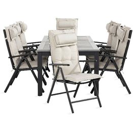 Ruokailuryhmä Monaco 8 Maggie säätötuolia + valkoiset pehmusteet musta