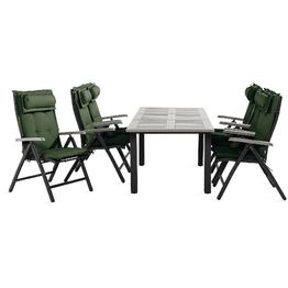 Ruokailuryhmä Monaco 152-210 6 säätötuolia + vihreät pehmusteet tyynyllä musta