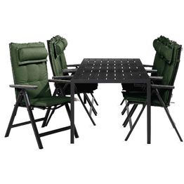 Ruokailuryhmä Tunis 6 Monaco Light tuolia + vihreät pehmusteet musta