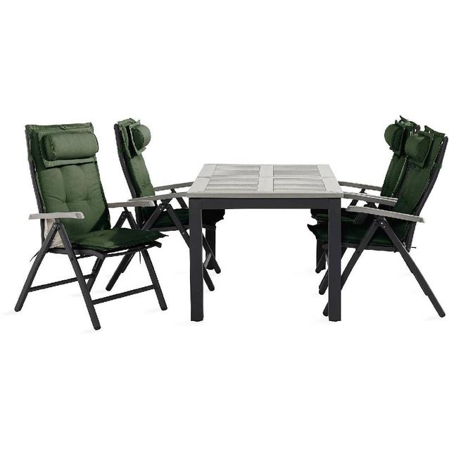 Ruokailuryhmä Monaco 4 säätötuolia + vihreät pehmusteet tyynyllä musta