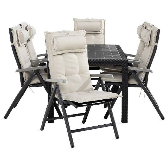 Ruokailuryhmä Melody 6 Monaco säätötuolia + valkoiset pehmusteet harmaa