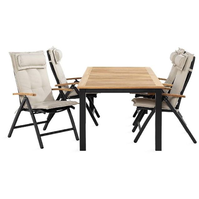 Ruokailuryhmä Las Vegas 4 tuolia + valkoiset pehmusteet tyynyllä musta