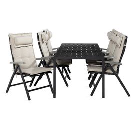 Ruokailuryhmä Tunis 6 Monaco säätötuolia + valkoiset pehmusteet musta