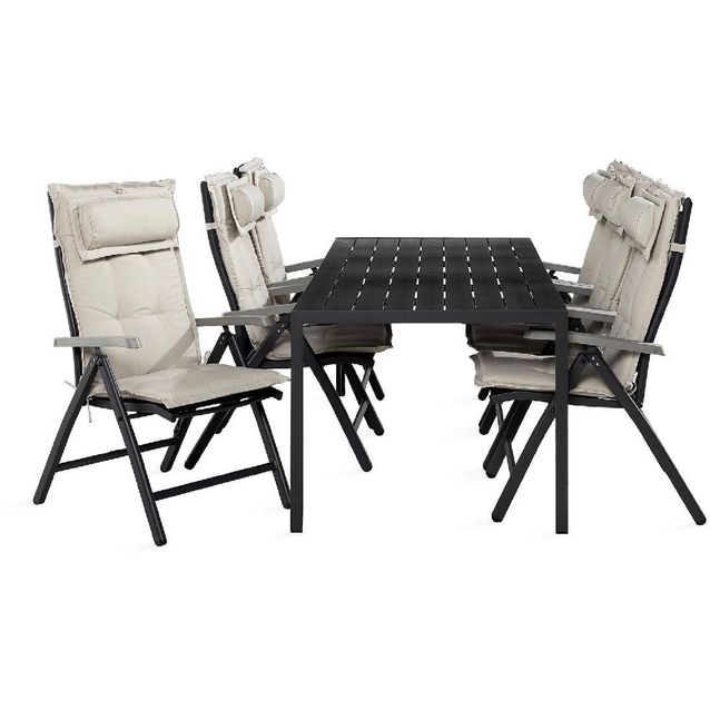 Ruokailuryhmä Tunis 6 Monaco säätötuolia + valkoiset pehmusteet musta