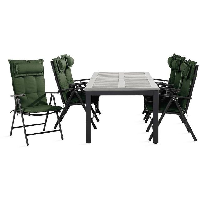 Ruokailuryhmä Monaco 6 Maggie säätötuolia + vihreät pehmusteet musta