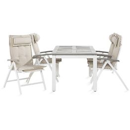 Ruokailuryhmä Monaco 4 säätötuolia + valkoiset pehmusteet tyynyllä harmaa