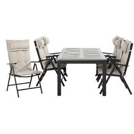 Ruokailuryhmä Monaco 6 Maggie säätötuolia + valkoiset pehmusteet tyynyllä harmaa