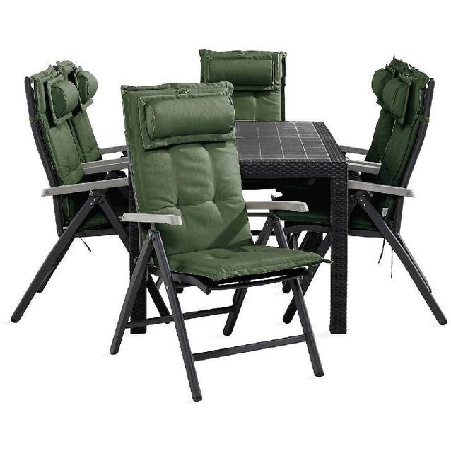 Ruokailuryhmä Melody 6 Monaco säätötuolia + vihreät pehmusteet harmaa