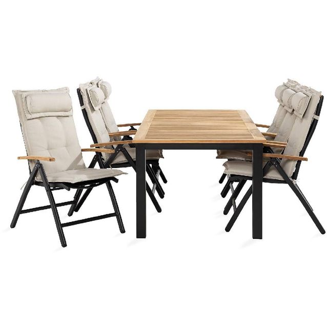 Ruokailuryhmä Las Vegas 6 tuolia + valkoiset pehmusteet tyynyllä musta