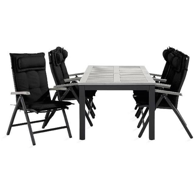 Ruokailuryhmä Monaco 220-280 6 säätötuolia + mustat pehmusteet tyynyllä musta
